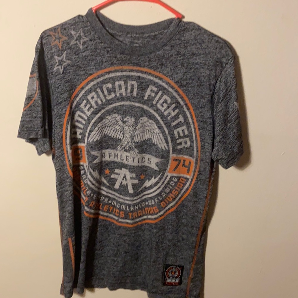Gray and Black American Fighter T Shirt